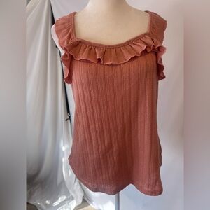 Maurice’s rose pink size MEDIUM ruffle strap top, textured poly/rayon blend